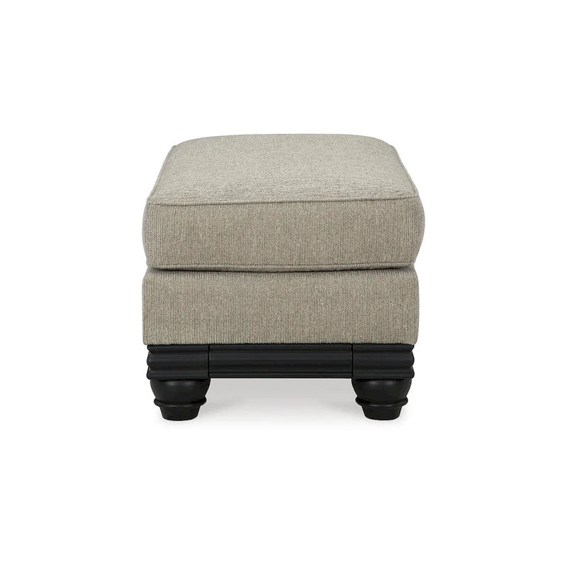 Grey Chunky Fabric Upholstered Ottoman with Matte Black Wood Trim for 1–2 Person