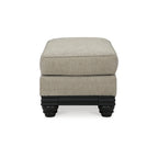Grey Chunky Fabric Upholstered Ottoman with Matte Black Wood Trim for 1–2 Person