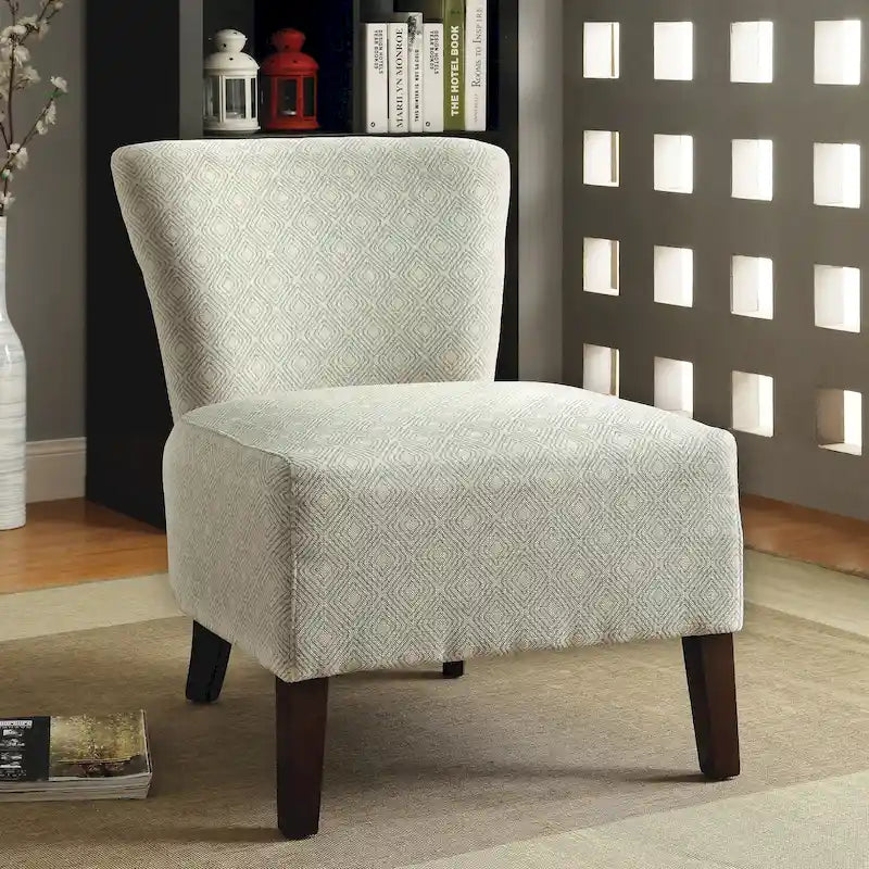 Ivory / Red Ikat Geometric Pattern Fabric Accent Chair with Espresso Wood Legs for 1 Person