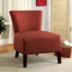 Ivory / Red Ikat Geometric Pattern Fabric Accent Chair with Espresso Wood Legs for 1 Person