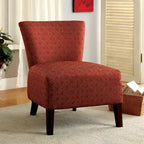 Ivory / Red Ikat Geometric Pattern Fabric Accent Chair with Espresso Wood Legs for 1 Person