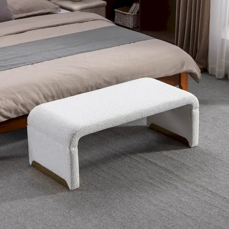 Multi-Color Boucle Fabric Bench Ottoman with Gold Metal Legs for 1–2 Person