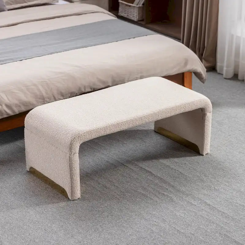 Multi-Color Boucle Fabric Bench Ottoman with Gold Metal Legs for 1–2 Person
