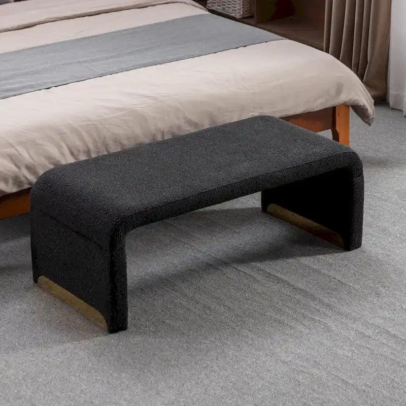 Multi-Color Boucle Fabric Bench Ottoman with Gold Metal Legs for 1–2 Person
