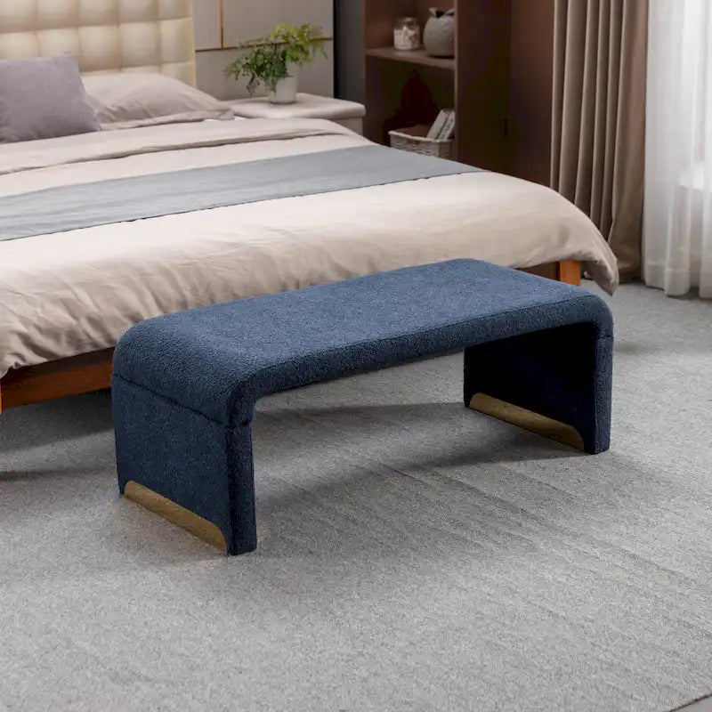 Multi-Color Boucle Fabric Bench Ottoman with Gold Metal Legs for 1–2 Person