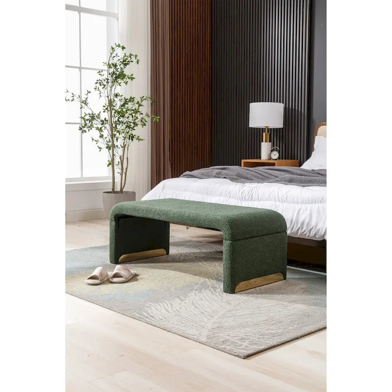 Multi-Color Boucle Fabric Bench Ottoman with Gold Metal Legs for 1–2 Person