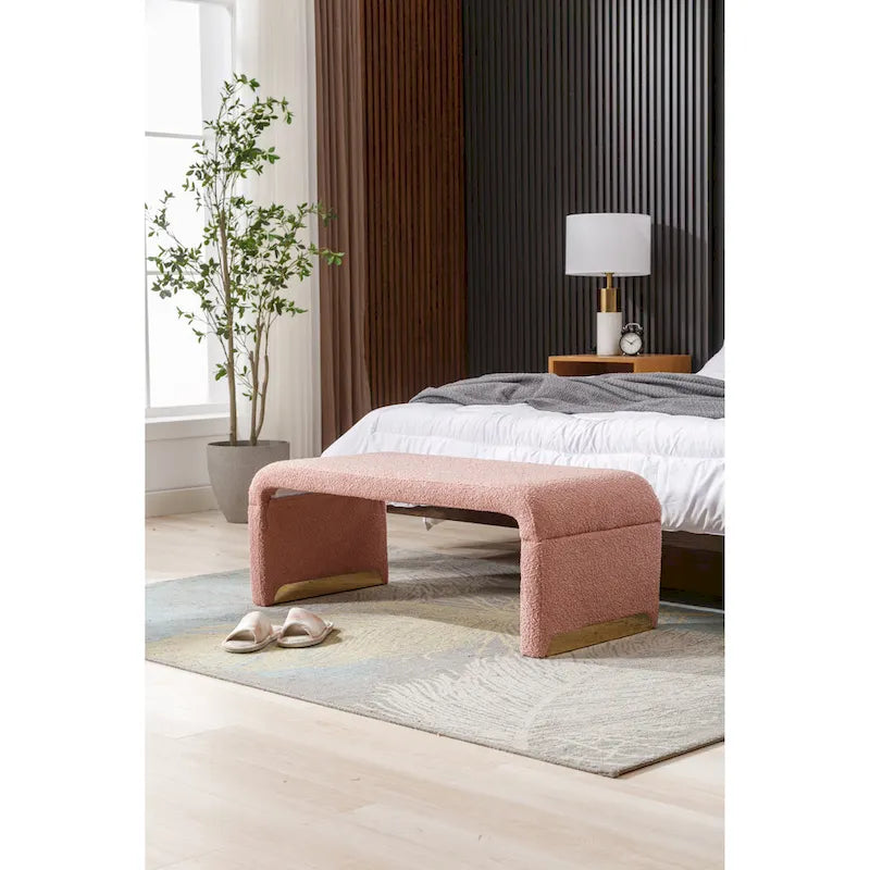 Multi-Color Boucle Fabric Bench Ottoman with Gold Metal Legs for 1–2 Person