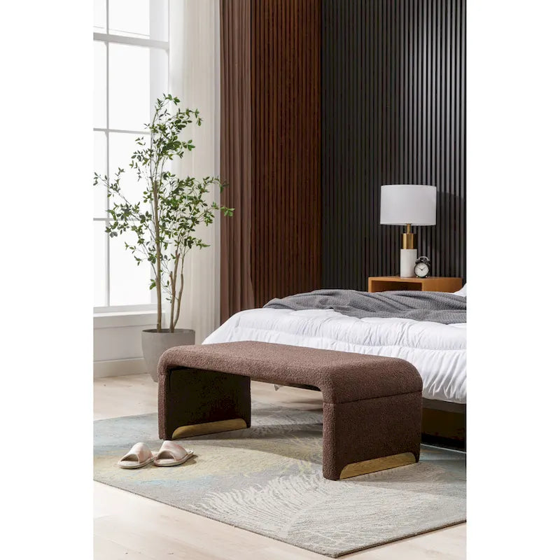 Multi-Color Boucle Fabric Bench Ottoman with Gold Metal Legs for 1–2 Person