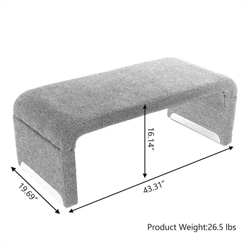 Multi-Color Boucle Fabric Bench Ottoman with Gold Metal Legs for 1–2 Person