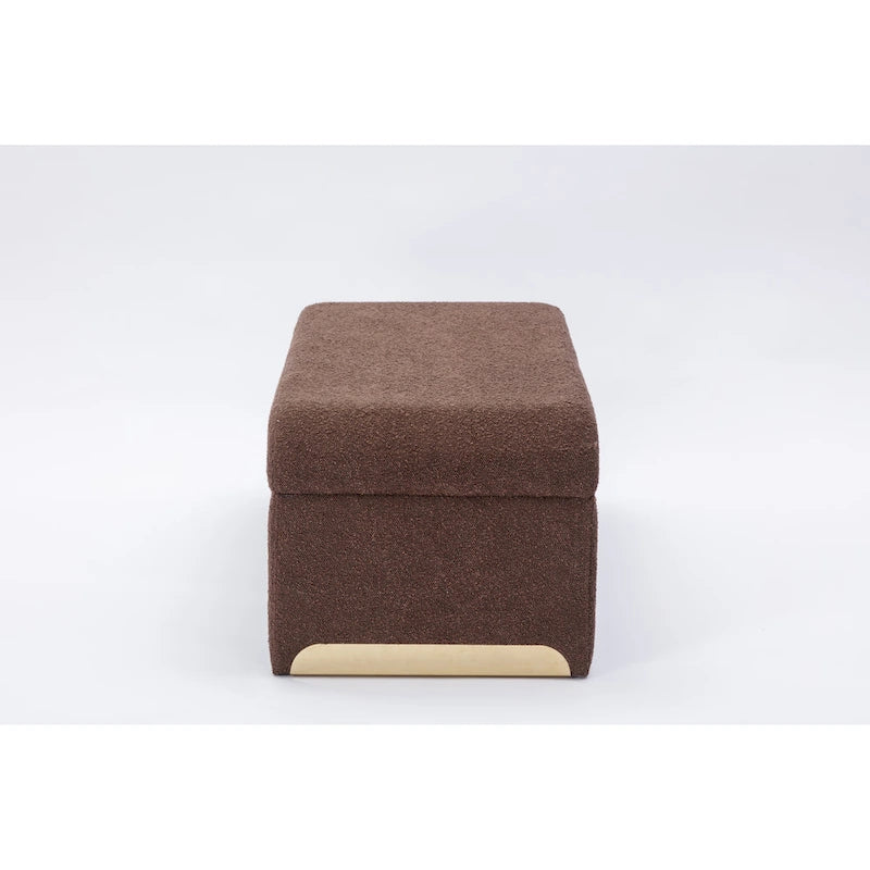 Multi-Color Boucle Fabric Bench Ottoman with Gold Metal Legs for 1–2 Person