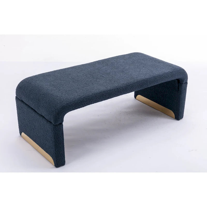 Multi-Color Boucle Fabric Bench Ottoman with Gold Metal Legs for 1–2 Person
