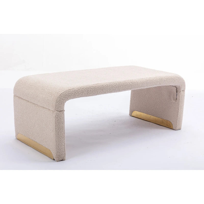 Multi-Color Boucle Fabric Bench Ottoman with Gold Metal Legs for 1–2 Person