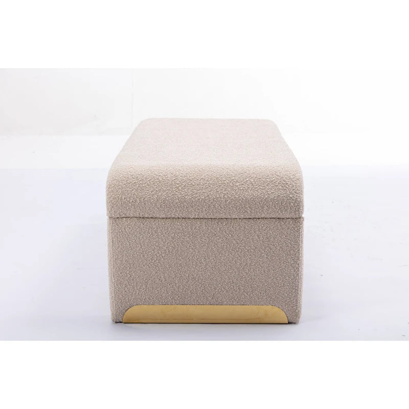 Multi-Color Boucle Fabric Bench Ottoman with Gold Metal Legs for 1–2 Person