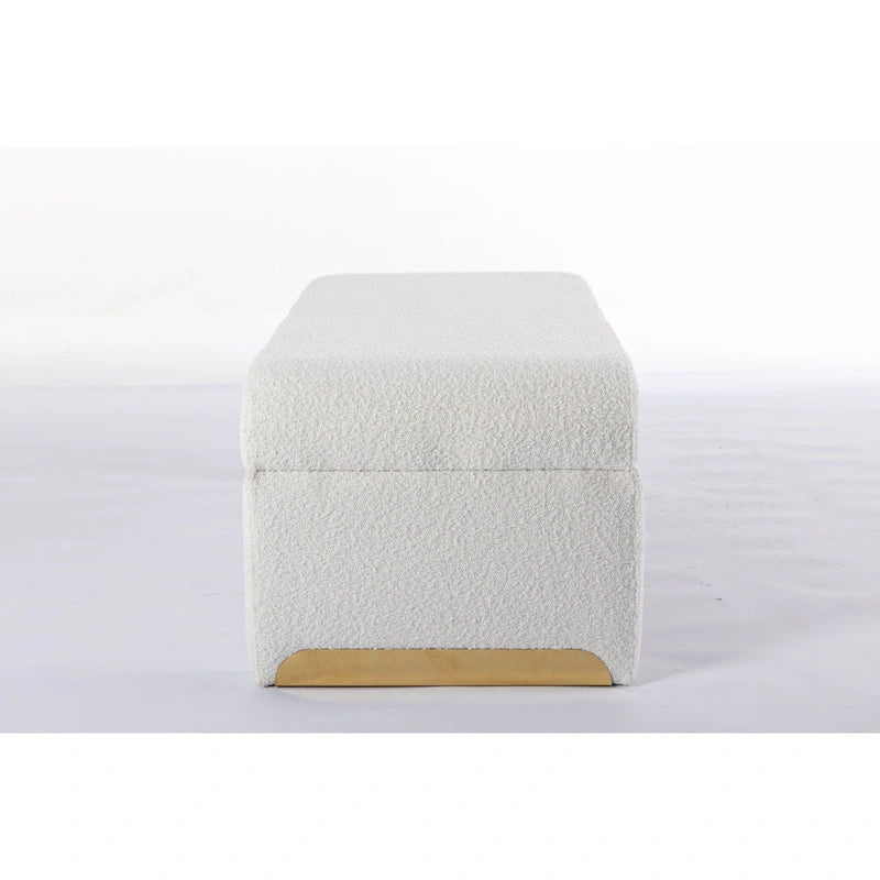 Multi-Color Boucle Fabric Bench Ottoman with Gold Metal Legs for 1–2 Person