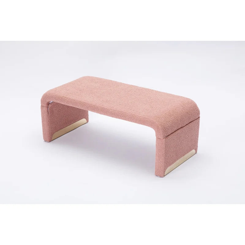 Multi-Color Boucle Fabric Bench Ottoman with Gold Metal Legs for 1–2 Person