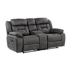 Grey Microfiber Manual Double Recliner Loveseat with Center Console for 2 Person