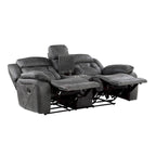 Grey Microfiber Manual Double Recliner Loveseat with Center Console for 2 Person