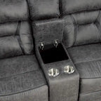 Grey Microfiber Manual Double Recliner Loveseat with Center Console for 2 Person