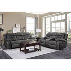 Grey Microfiber Manual Double Recliner Loveseat with Center Console for 2 Person