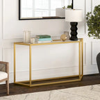 Blackened Bronze / Gold / Silver Steel Frame Console Table with Tempered Glass Top for 1–2 Person