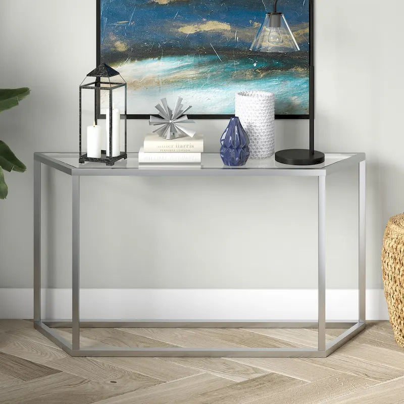 Blackened Bronze / Gold / Silver Steel Frame Console Table with Tempered Glass Top for 1–2 Person