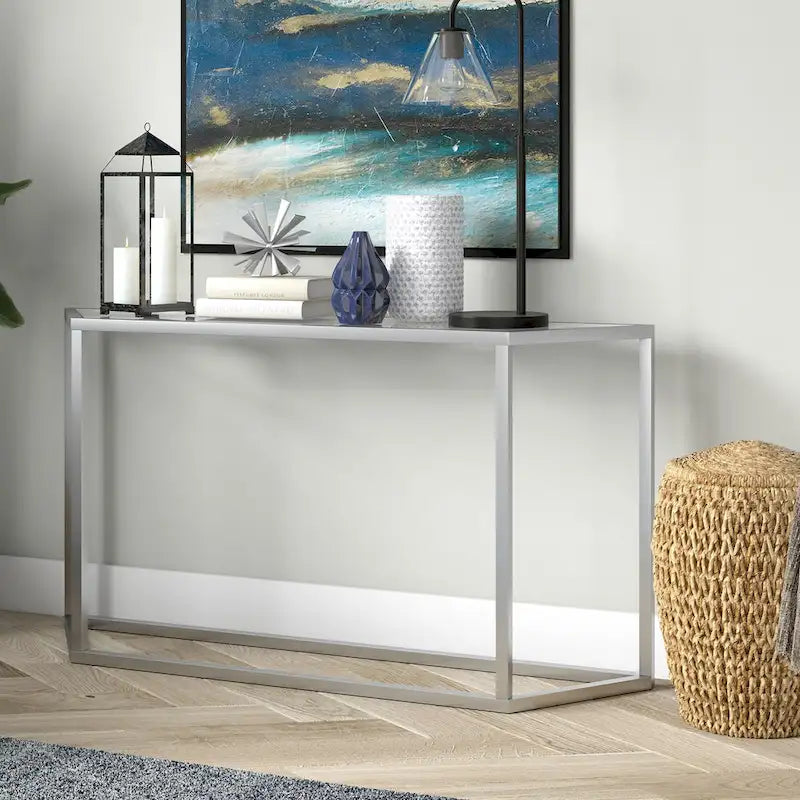 Blackened Bronze / Gold / Silver Steel Frame Console Table with Tempered Glass Top for 1–2 Person