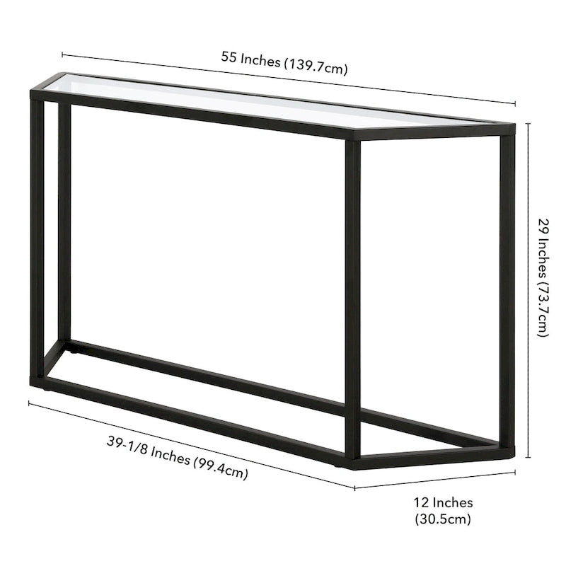 Blackened Bronze / Gold / Silver Steel Frame Console Table with Tempered Glass Top for 1–2 Person