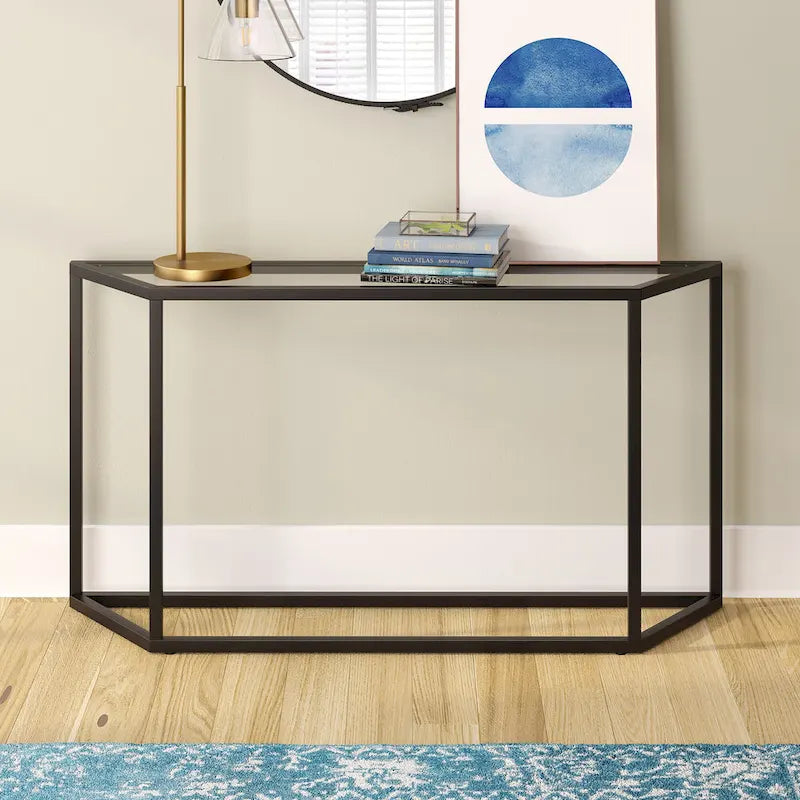 Blackened Bronze / Gold / Silver Steel Frame Console Table with Tempered Glass Top for 1–2 Person