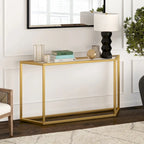 Blackened Bronze / Gold / Silver Steel Frame Console Table with Tempered Glass Top for 1–2 Person