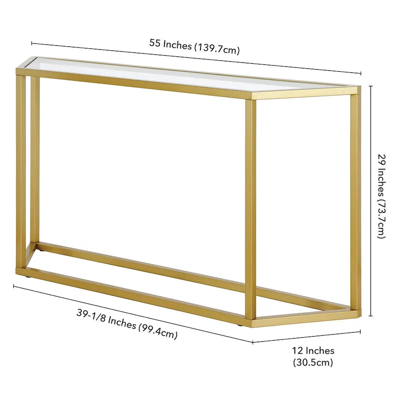 Blackened Bronze / Gold / Silver Steel Frame Console Table with Tempered Glass Top for 1–2 Person