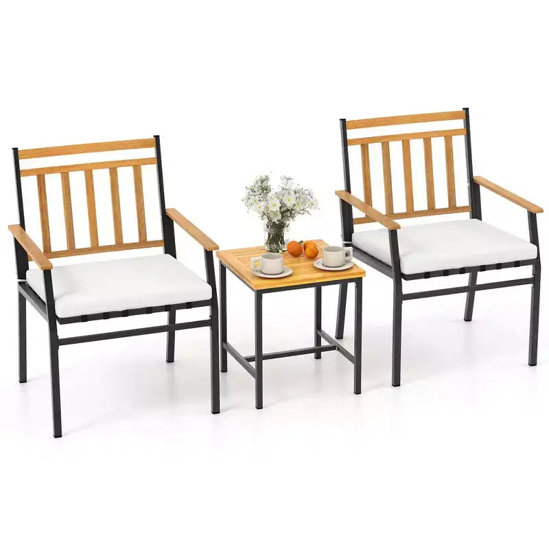 Costway 3 PCS Outdoor Furniture Set with Coffee Table Heavy-Duty Metal Frame for Balcony