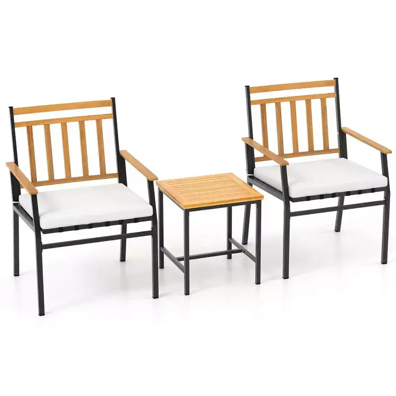 Costway 3-teiliges Outdoor-Möbelset mit Couchtisch, Hochleistungs-Metallrahmen für Balkon