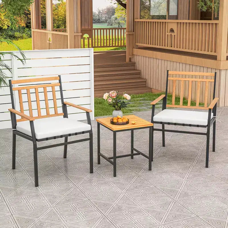 Costway 3-teiliges Outdoor-Möbelset mit Couchtisch, Hochleistungs-Metallrahmen für Balkon