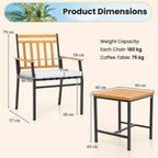 Costway 3-teiliges Outdoor-Möbelset mit Couchtisch, Hochleistungs-Metallrahmen für Balkon