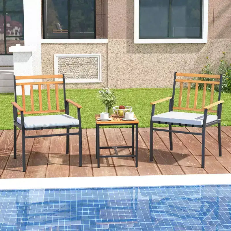 Costway 3-teiliges Outdoor-Möbelset mit Couchtisch, Hochleistungs-Metallrahmen für Balkon