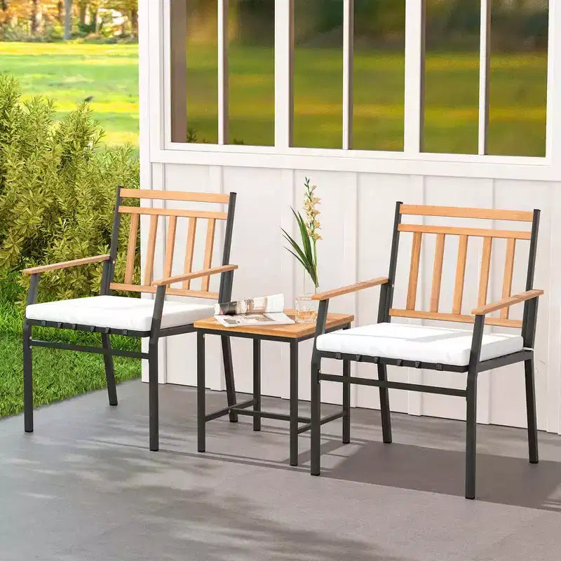 Costway 3-teiliges Outdoor-Möbelset mit Couchtisch, Hochleistungs-Metallrahmen für Balkon
