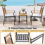 Costway 3-teiliges Outdoor-Möbelset mit Couchtisch, Hochleistungs-Metallrahmen für Balkon