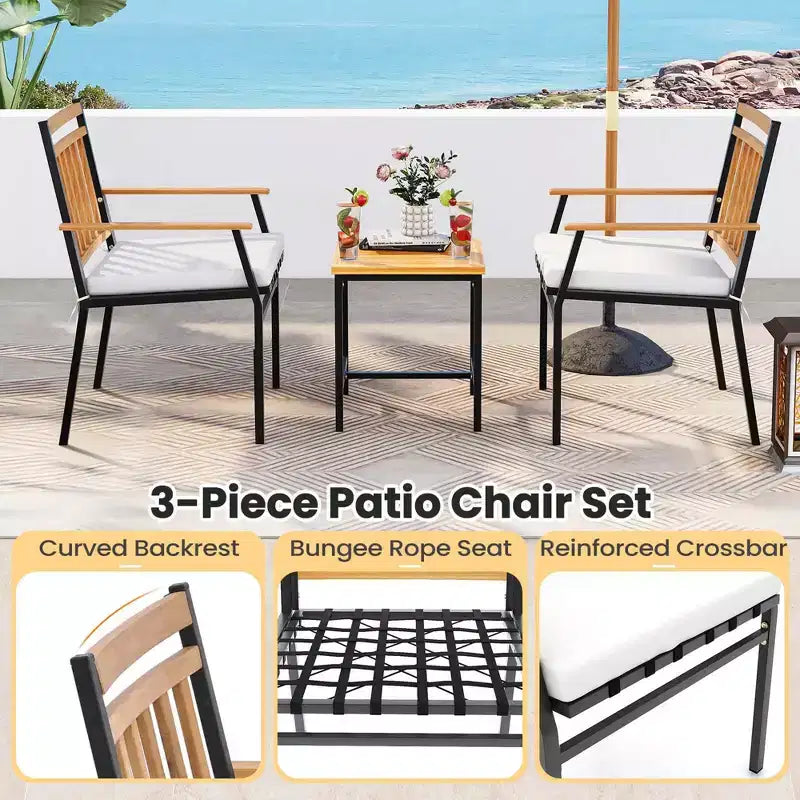 Costway 3-teiliges Outdoor-Möbelset mit Couchtisch, Hochleistungs-Metallrahmen für Balkon