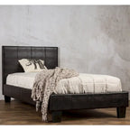 Brown Faux Leather Low-Profile Platform Bed with Crocodile Texture and Tapered Legs for 1–2 Person