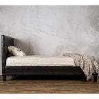 Brown Faux Leather Low-Profile Platform Bed with Crocodile Texture and Tapered Legs for 1–2 Person