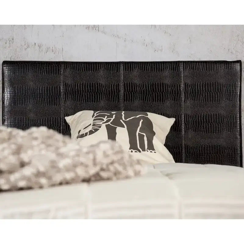Brown Faux Leather Low-Profile Platform Bed with Crocodile Texture and Tapered Legs for 1–2 Person