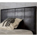 Brown Faux Leather Low-Profile Platform Bed with Crocodile Texture and Tapered Legs for 1–2 Person