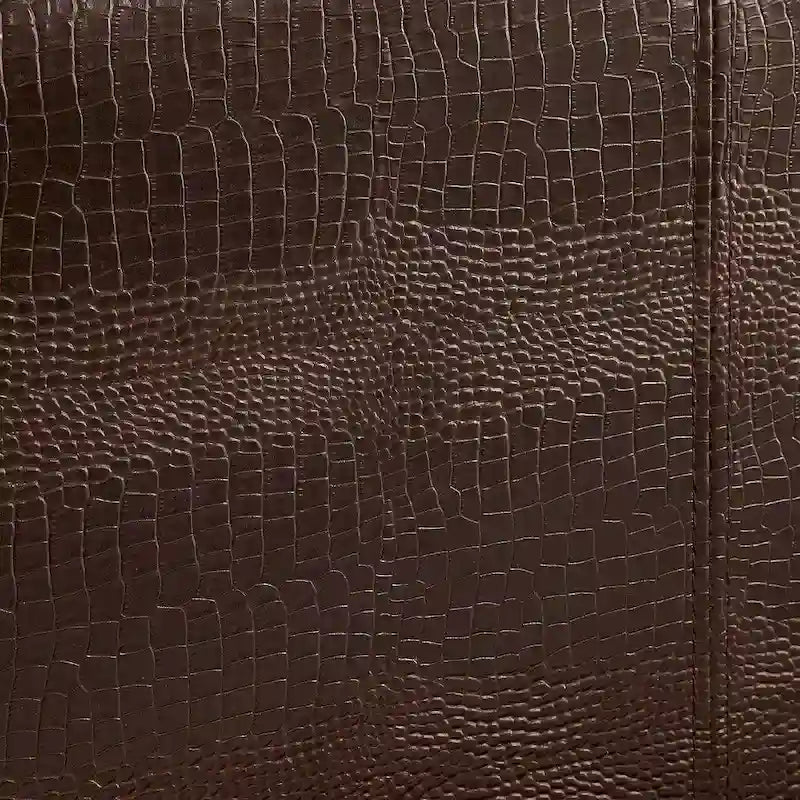 Brown Faux Leather Low-Profile Platform Bed with Crocodile Texture and Tapered Legs for 1–2 Person