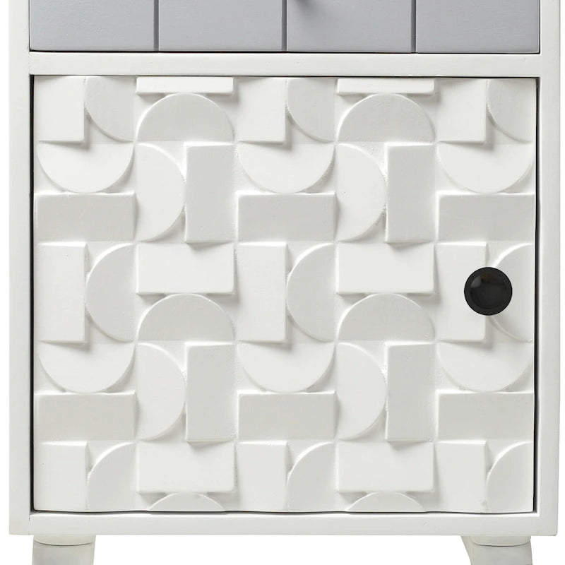 Ash Grey Mango Solid Wood Nightstand with 1 Door and 1 Drawer for 1 Person