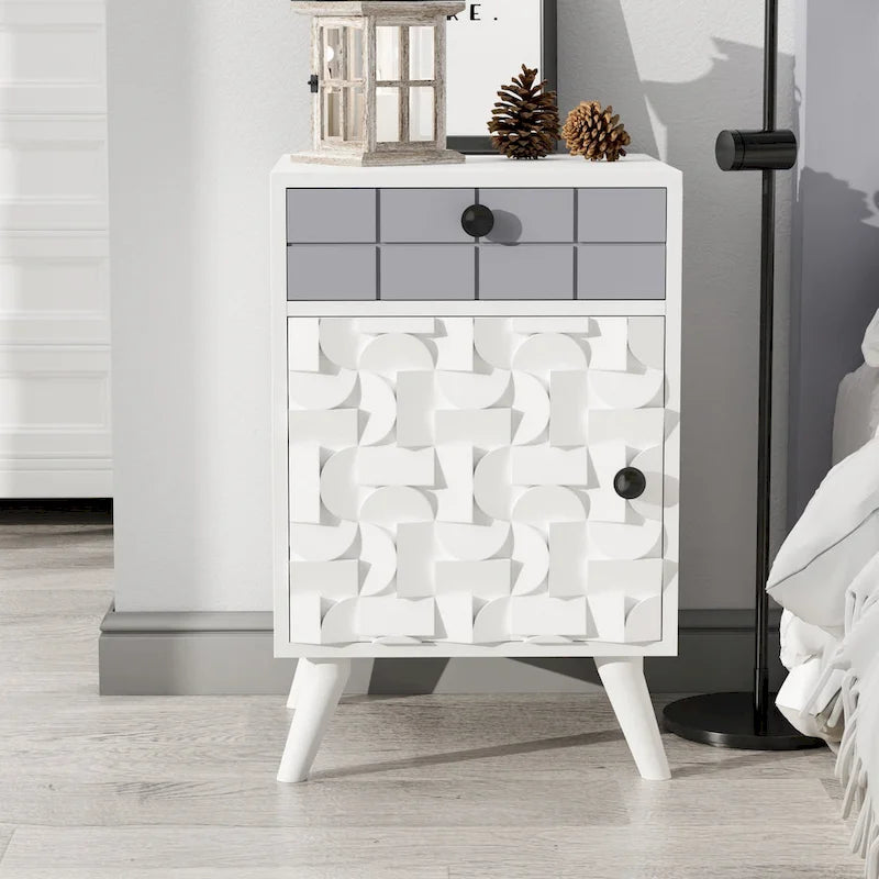 Ash Grey Mango Solid Wood Nightstand with 1 Door and 1 Drawer for 1 Person
