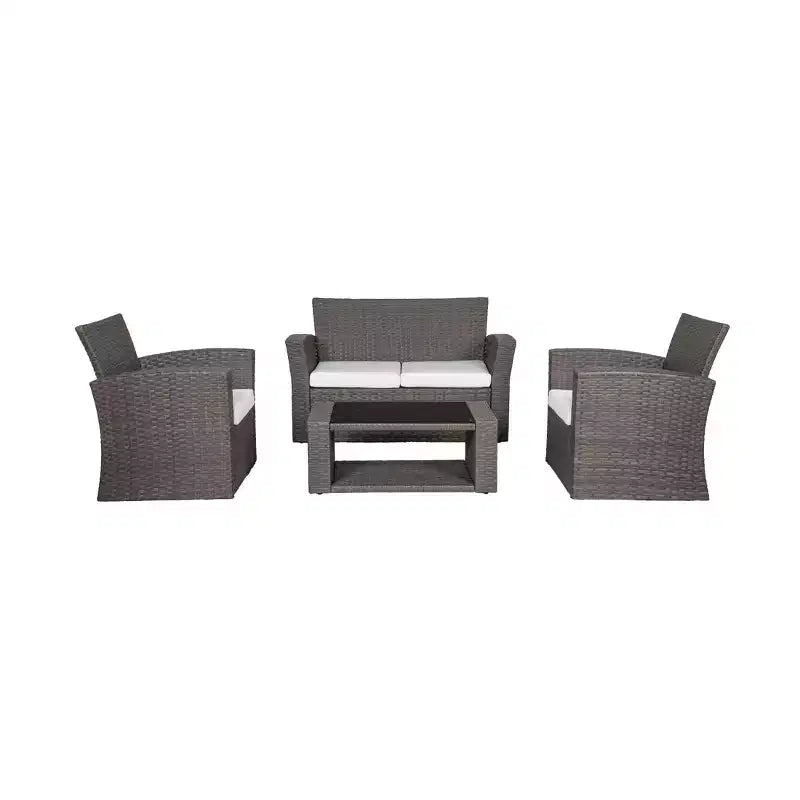 WestinTrends 4 Piece Outdoor Wicker Rattan Conversation Sofa set with Coffee table