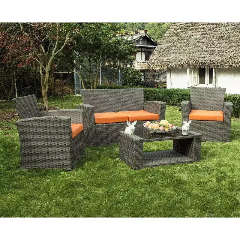 WestinTrends 4-teiliges Outdoor Rattan-Sofa-Set mit Couchtisch