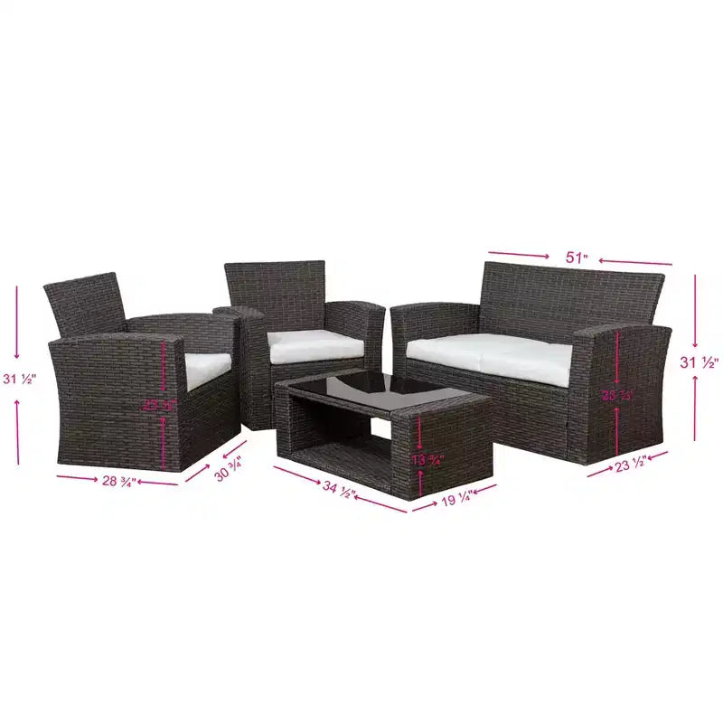 WestinTrends 4-teiliges Outdoor Rattan-Sofa-Set mit Couchtisch