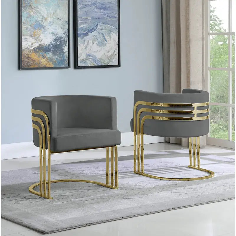 Navy Blue / Black / Beige / Dark Gray Velvet Barrel Accent Chair with Gold Base for 1 Person