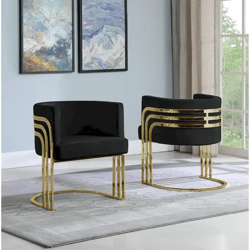 Navy Blue / Black / Beige / Dark Gray Velvet Barrel Accent Chair with Gold Base for 1 Person